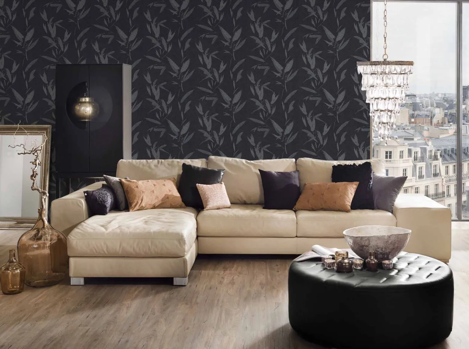 Vliestapete Blätter schwarz silber 37549-2 | 375492