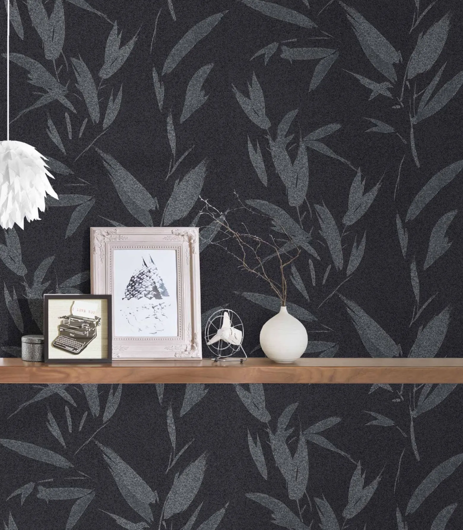 Vliestapete Blätter schwarz silber 37549-2 | 375492
