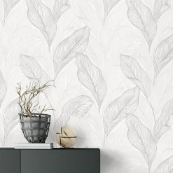 Vliestapete Blätter Struktur Weiß Silber Metallic 10282-31