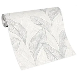 Vliestapete Blätter Struktur Weiß Silber Metallic 10282-31