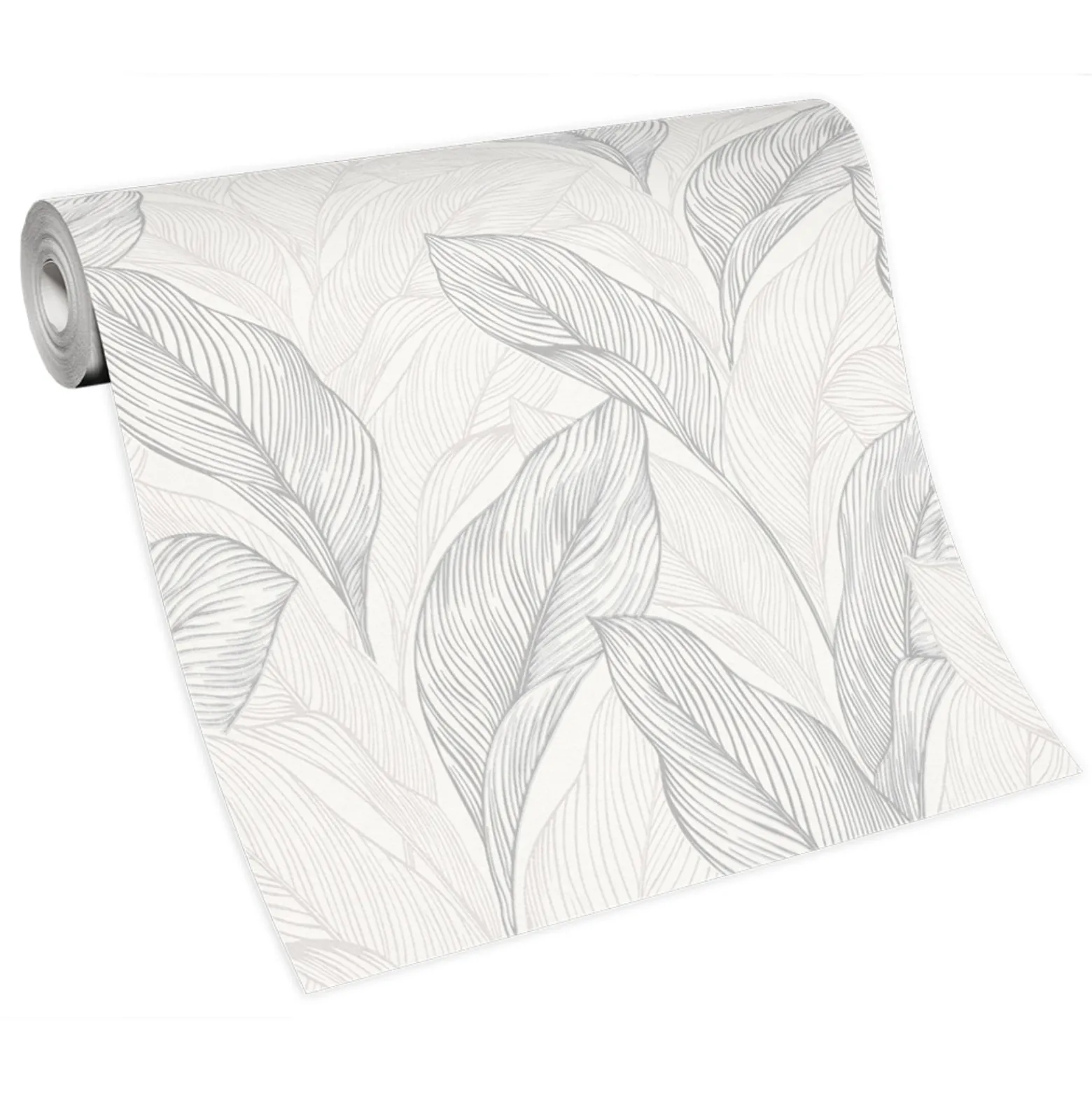 Vliestapete Blätter Struktur Weiß Silber Metallic 10282-31