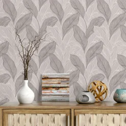Vliestapete Blätter Struktur Beige Grau Metallic 10282-38