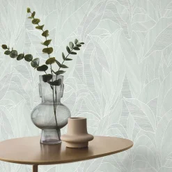 Vliestapete Blätter Struktur Grün Weiß Metallic 10530-07