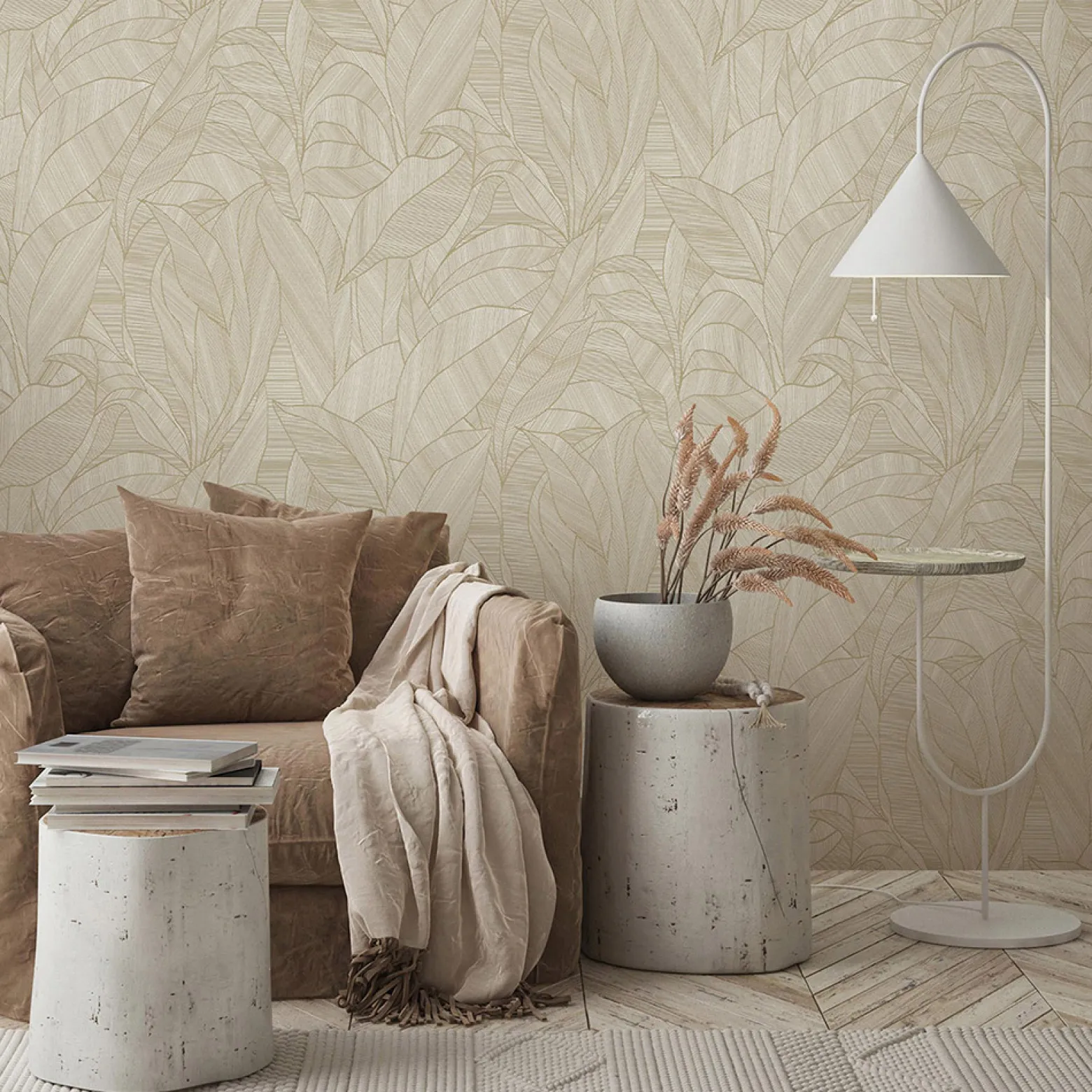 Vliestapete Blätter Struktur Braun Creme 10530-11