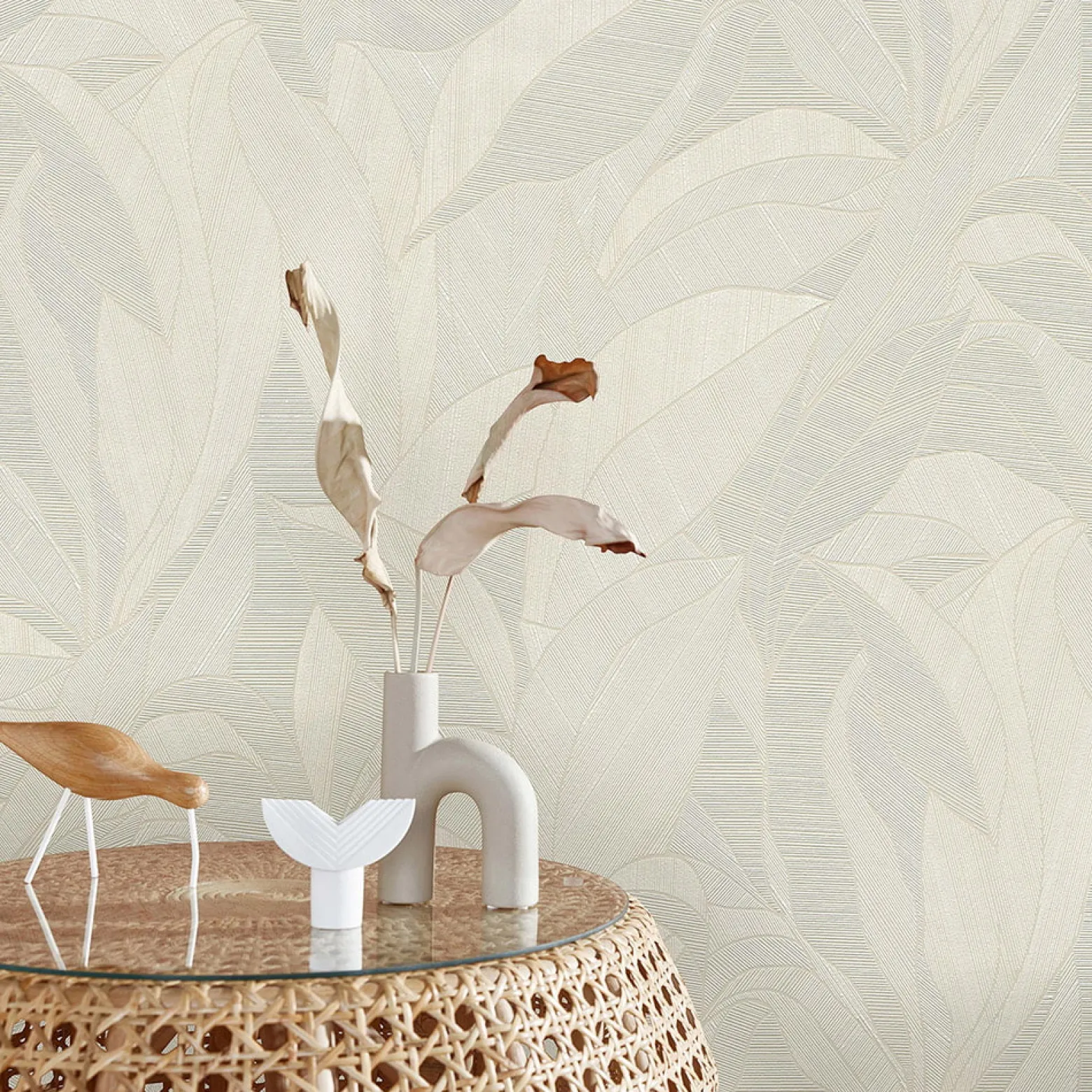 Vliestapete Blätter Struktur Creme Beige Metallic 10530-02