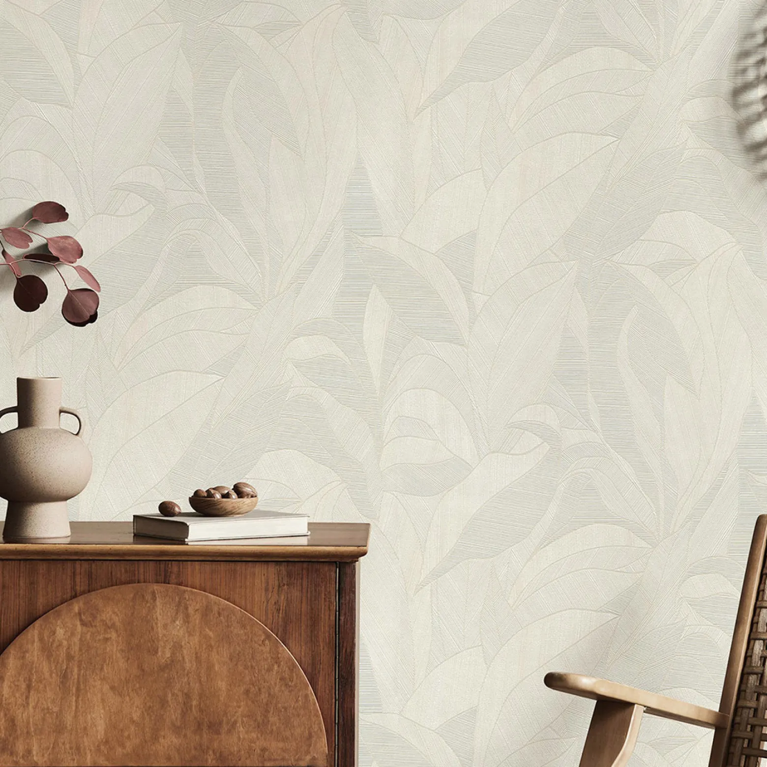 Vliestapete Blätter Struktur Creme Beige Metallic 10530-02