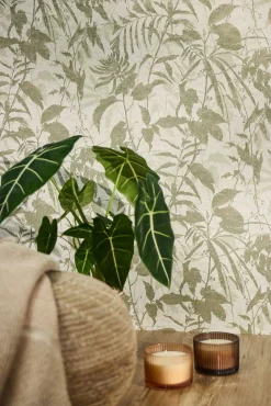 Vliestapete Blätter Tropen Creme Grün Gold Metallic 78203-1
