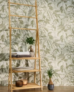 Vliestapete Blätter Tropen Creme Grün Gold Metallic 78203-1