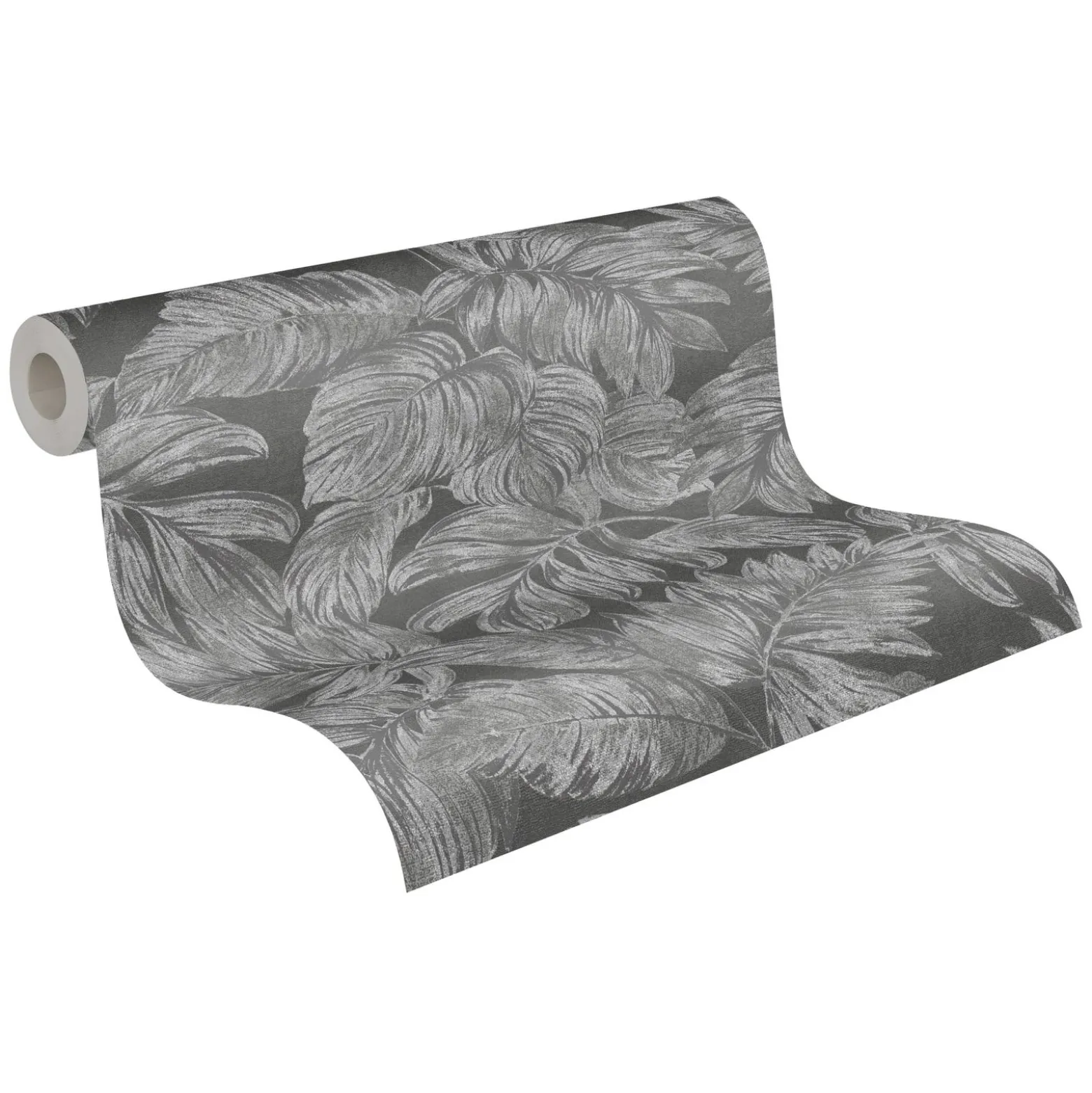 Vliestapete Blätter Tropen Grau Silber Metallic 39340-4