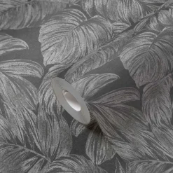 Vliestapete Blätter Tropen Grau Silber Metallic 39340-4