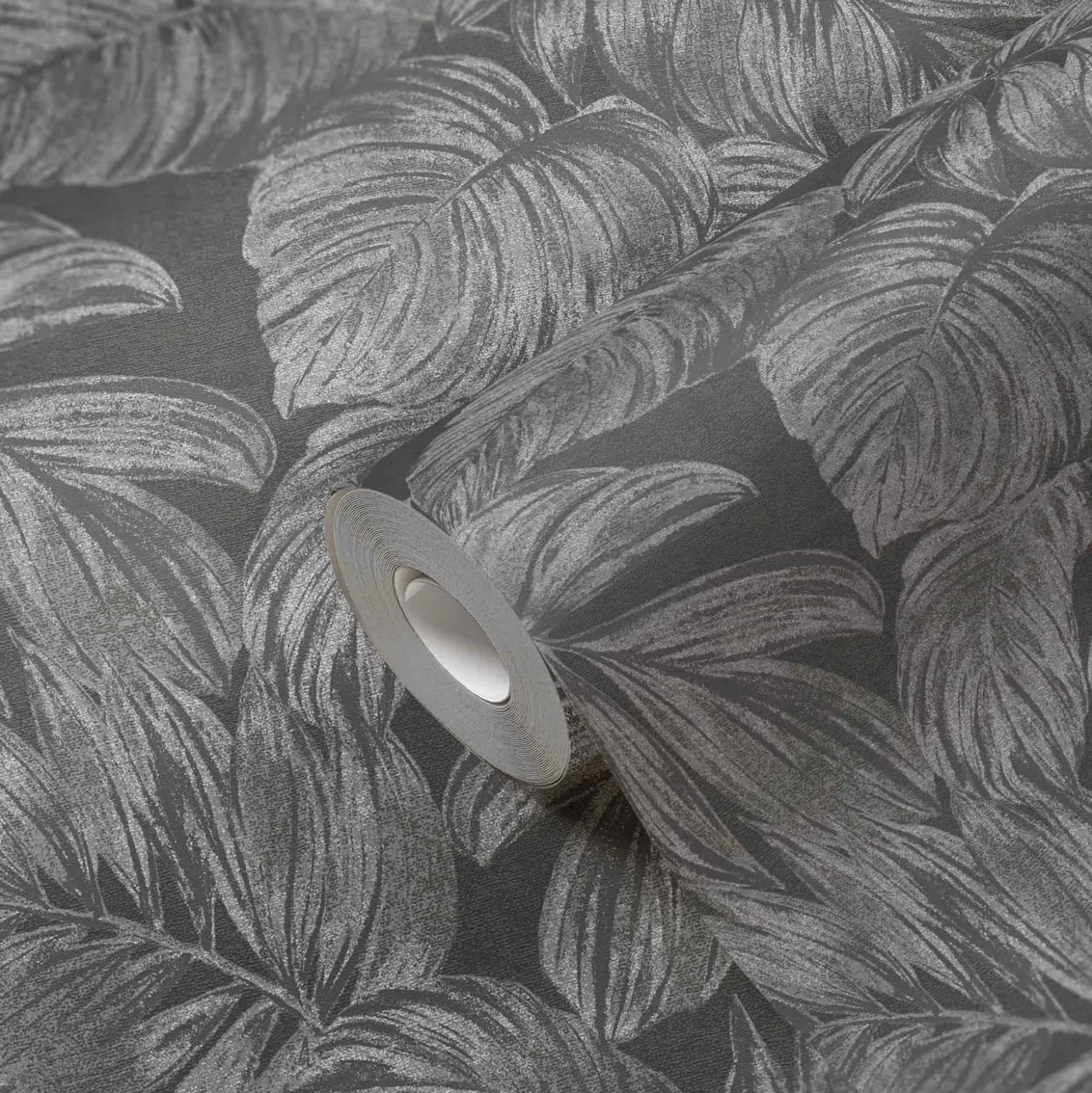 Vliestapete Blätter Tropen Grau Silber Metallic 39340-4