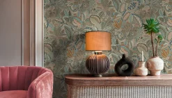 Vliestapete Blätter Tropisch Grau Rosa Blau 78025-5