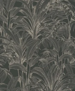 Vliestapete Blätter Tropisch Schwarz Gold Metallic A51403