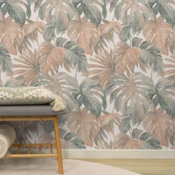 Vliestapete Blätter Tropisch Creme Braun Grün 10558-11