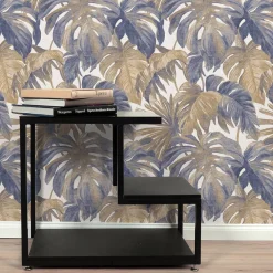 Vliestapete Blätter Tropisch Creme Braun Blau 10558-44