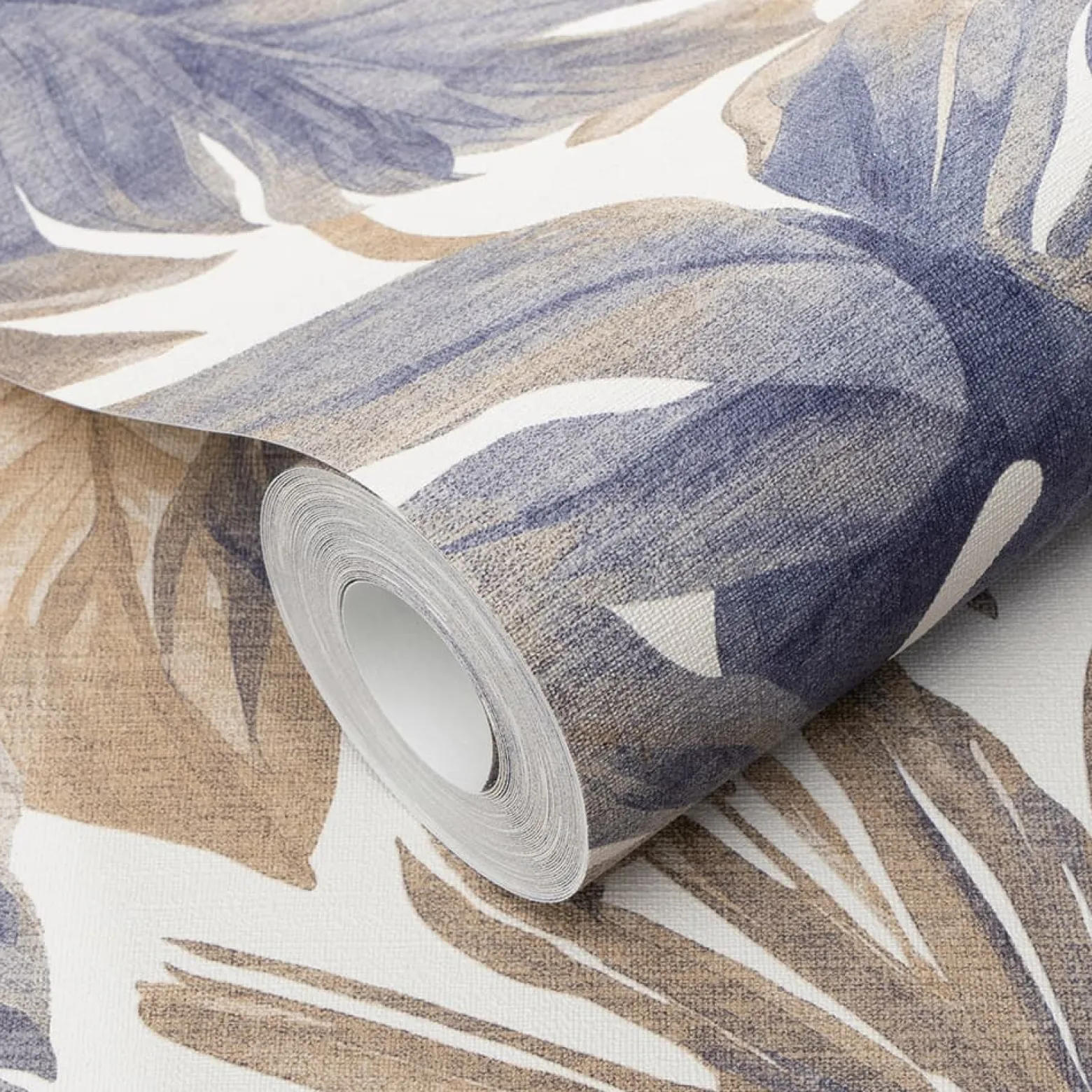 Vliestapete Blätter Tropisch Creme Braun Blau 10558-44