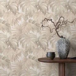Vliestapete Blätter Tropisch Creme Beige Taupe 10558-02