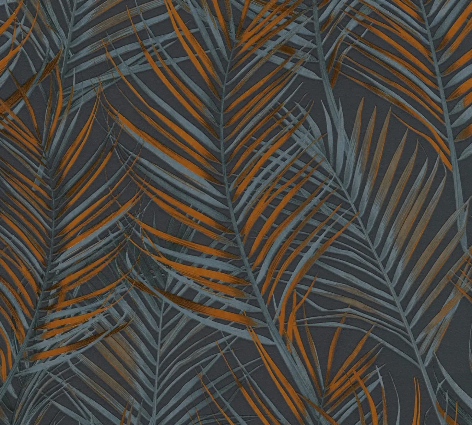 Vliestapete Blätter Tropisch Schwarz Orange Glanz 39038-6