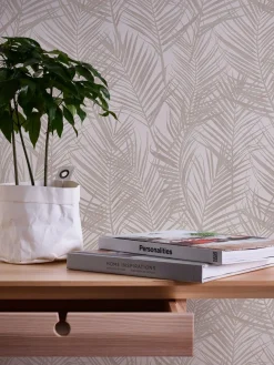 Vliestapete Blätter Tropisch Weiß Perlmutt Metallic 39038-3