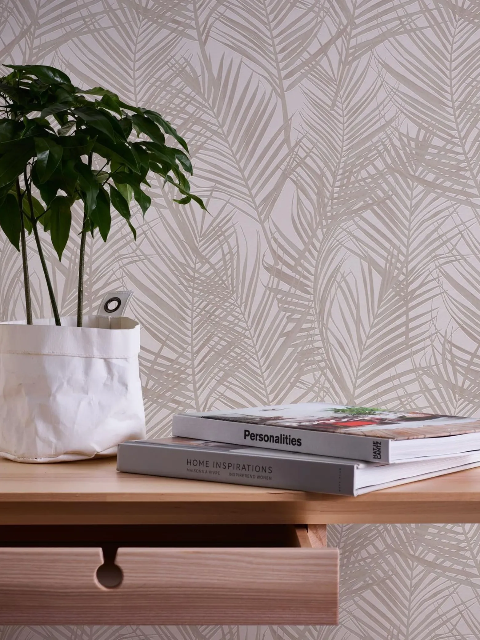 Vliestapete Blätter Tropisch Weiß Perlmutt Metallic 39038-3