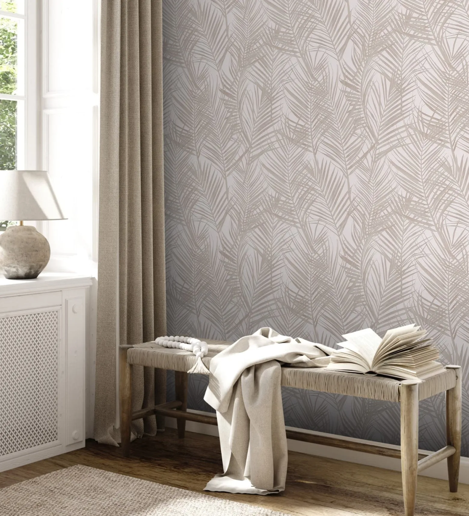 Vliestapete Blätter Tropisch Weiß Perlmutt Metallic 39038-3