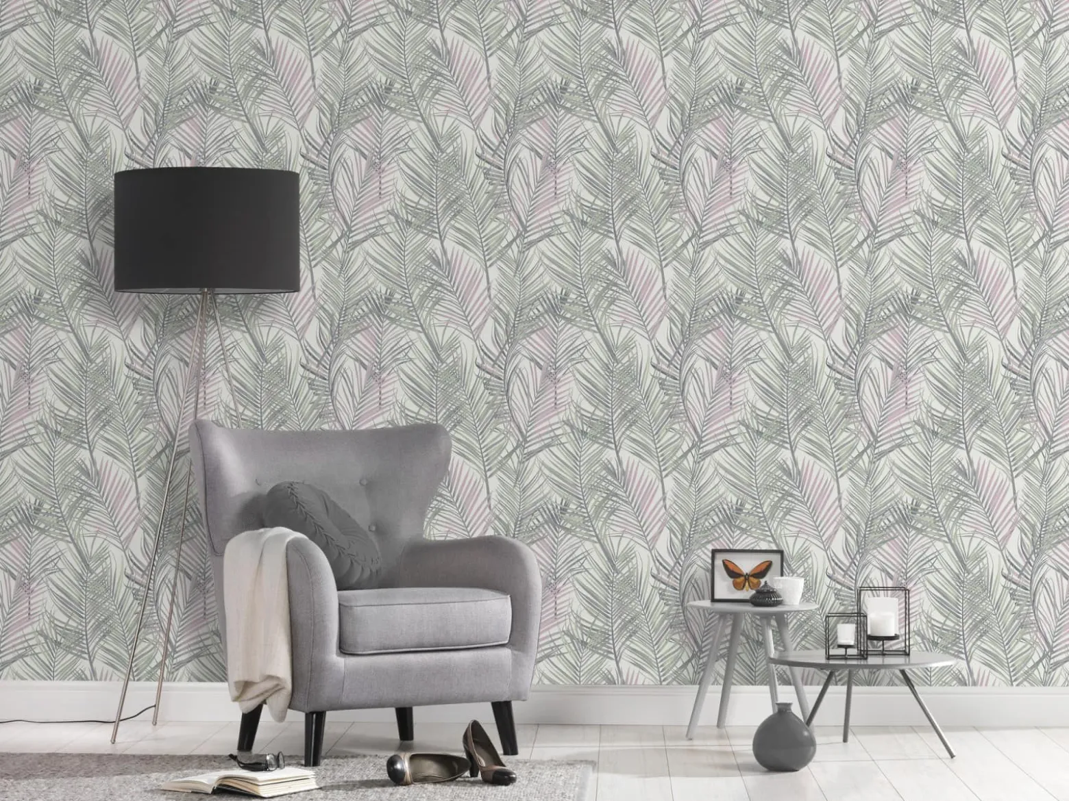 Vliestapete Blätter Tropisch Weiß Silber Metallic 39038-2