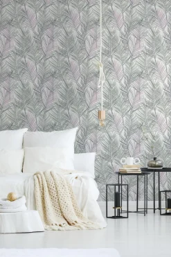 Vliestapete Blätter Tropisch Weiß Silber Metallic 39038-2