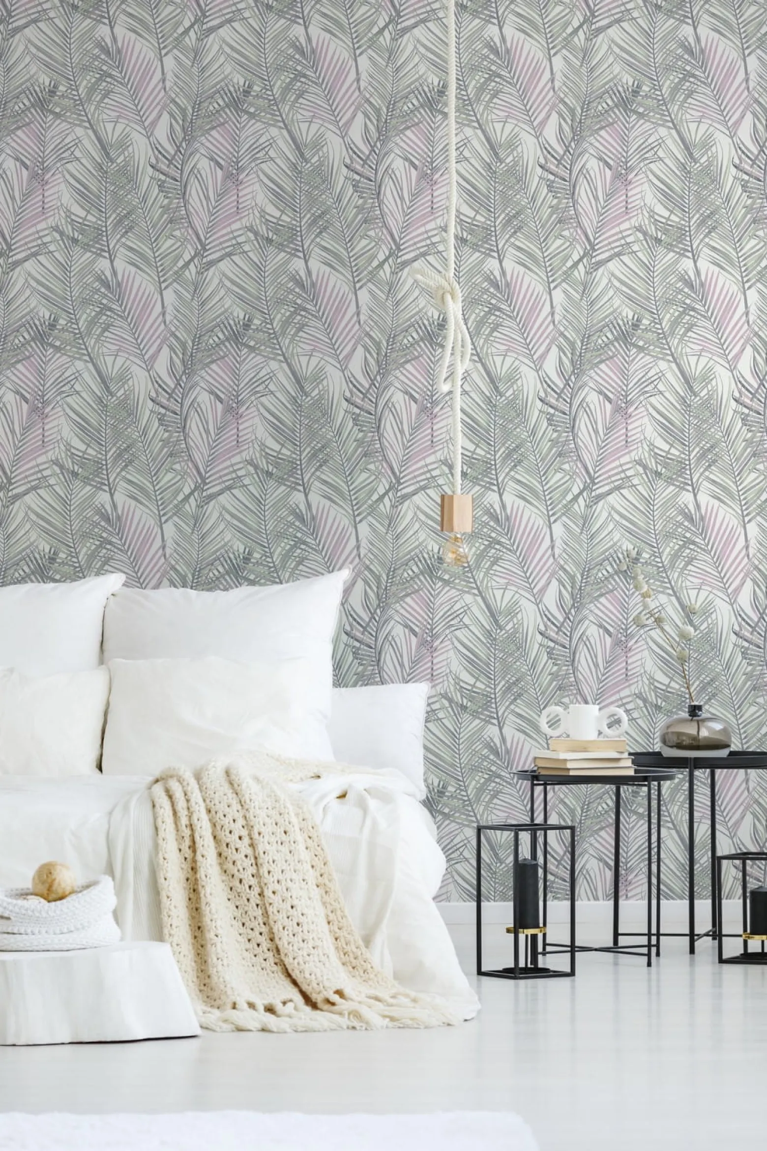 Vliestapete Blätter Tropisch Weiß Silber Metallic 39038-2