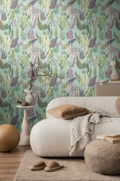 Vliestapete Blätter Tropisch Blau Lila 78219-4