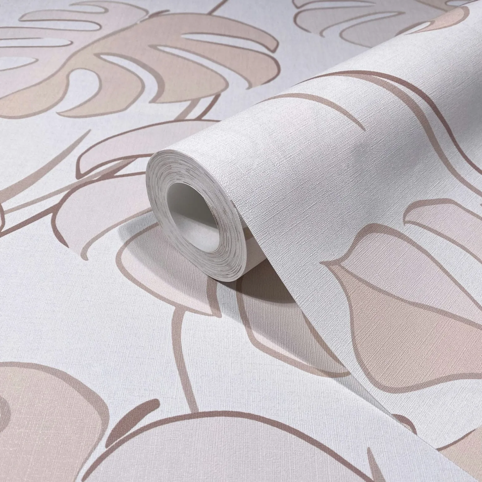 Vliestapete Blätter Tropisch Weiß Beige Apricot 81605
