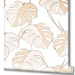 Vliestapete Blätter Tropisch Weiß Beige Apricot 81605
