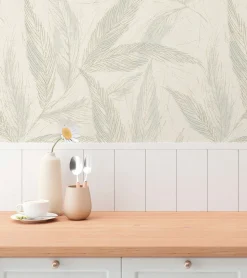Vliestapete Blätter Weiß Grau Silber Metallic 79096-3