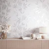 Vliestapete Blätter Weiß Grau Silber Metallic 82460