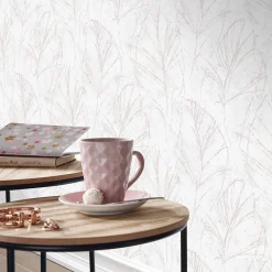Vliestapete Blätter Weiß Rosa Metallic 10321-05