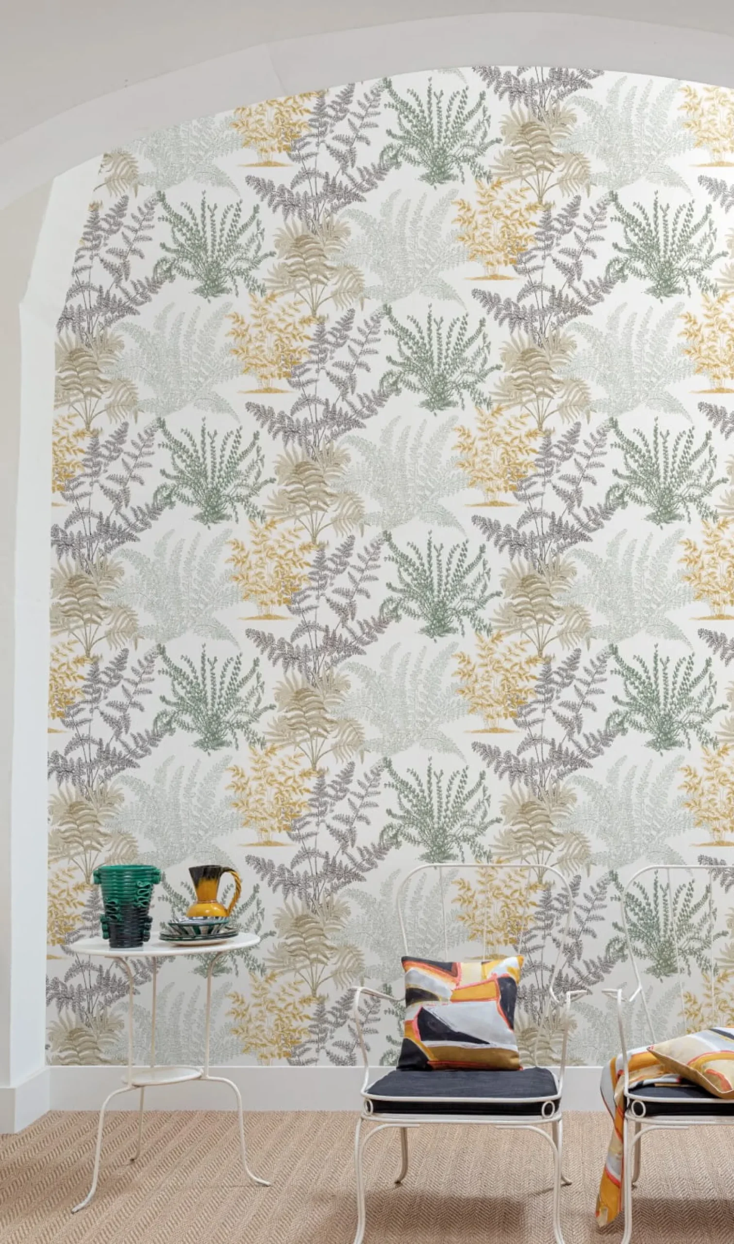 Vliestapete Blätter Zweige Beige Schwarz Gelb A57101