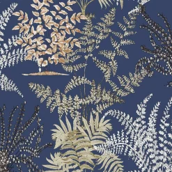 Vliestapete Blätter Zweige Blau Weiß Beige A57103