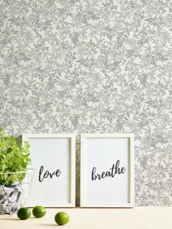Vliestapete Blätter Zweige Weiß Silber Metallic 39028-1