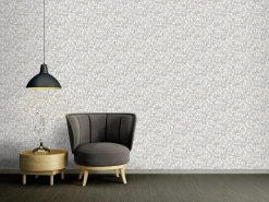 Vliestapete Blätter Zweige Weiß Silber Metallic 39028-1