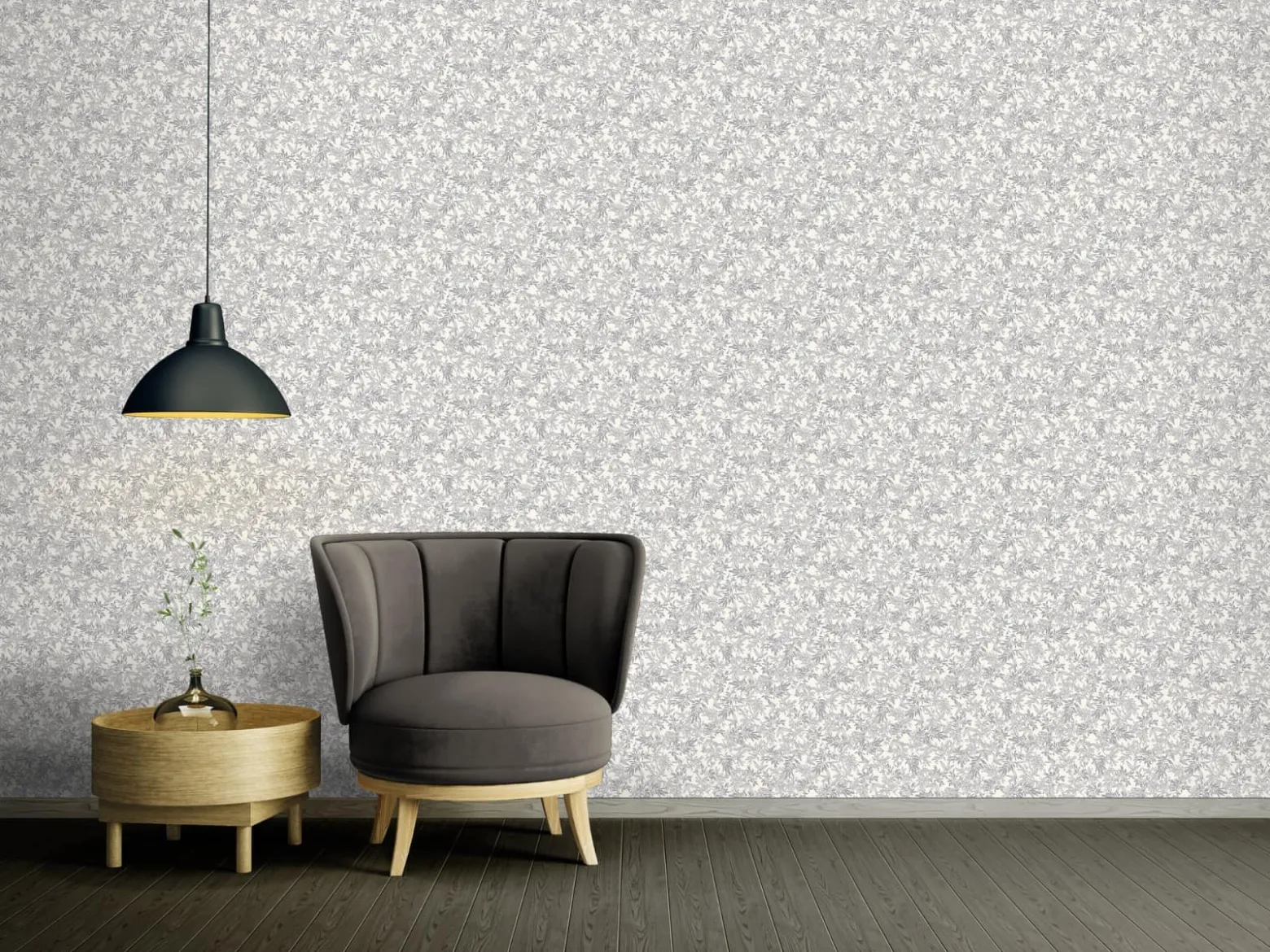Vliestapete Blätter Zweige Weiß Silber Metallic 39028-1