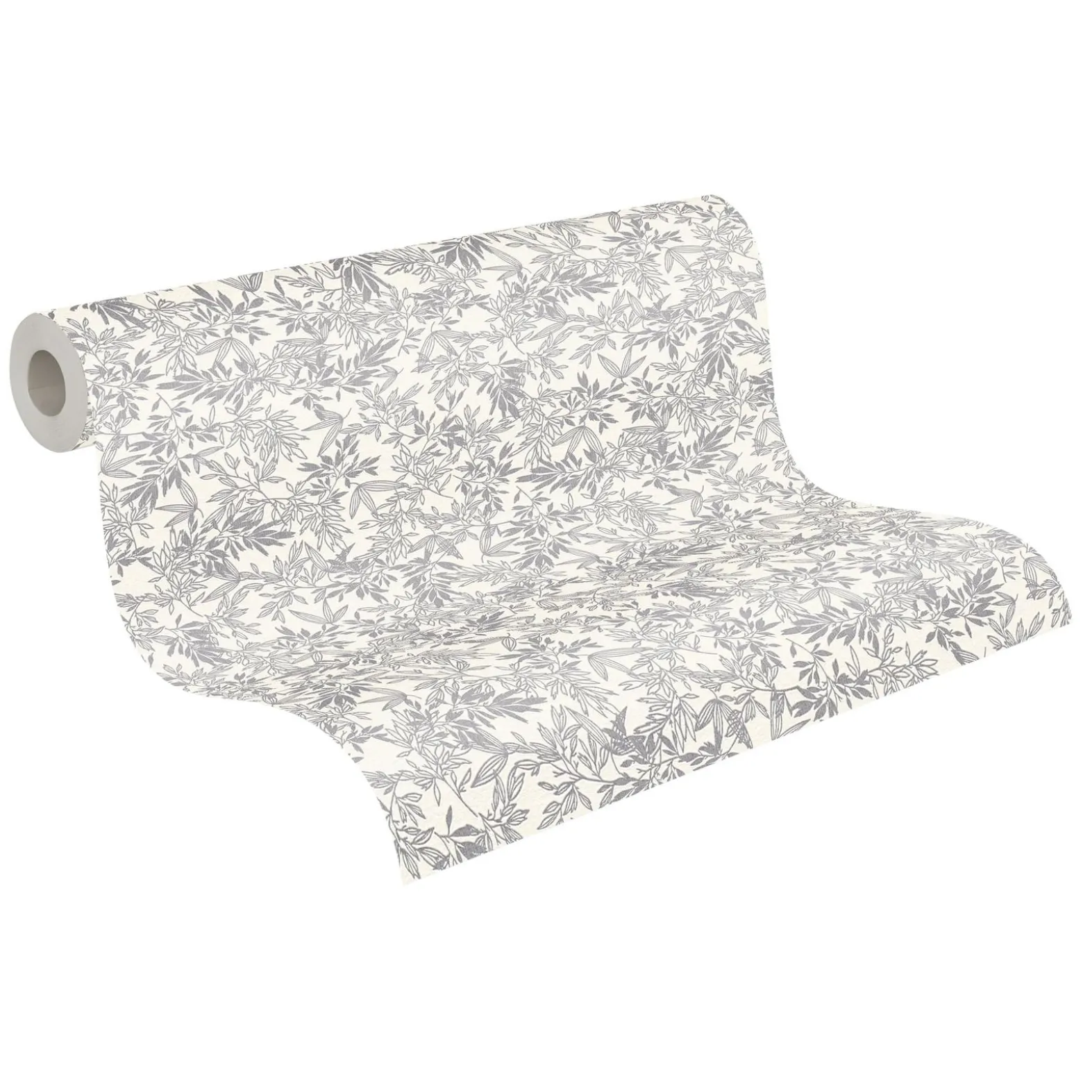 Vliestapete Blätter Zweige Weiß Silber Metallic 39028-1