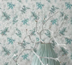 Vliestapete Blumen Aquarell Weiß Türkis Grau 47451