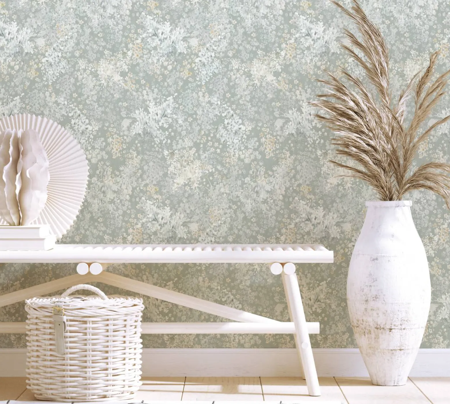 Vliestapete Blumen Aquarell Grau Blau Gelb 47452