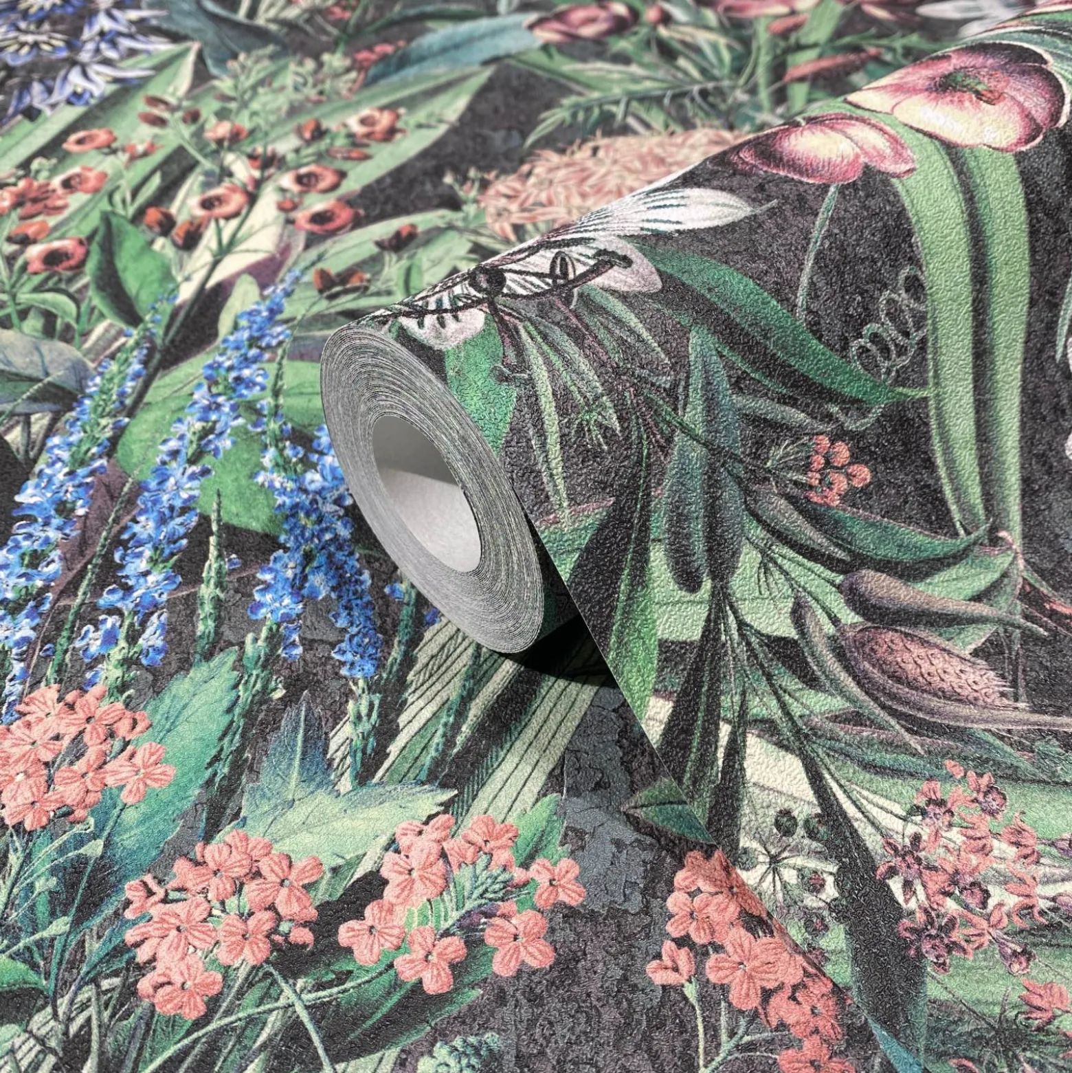Vliestapete Blumen Blätter Floral Schwarz Grün 47475