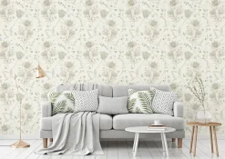 Vliestapete Blumen Blätter Floral Weiß Grün 39427-3