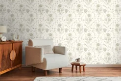 Vliestapete Blumen Blätter Floral Weiß Grün 39427-3