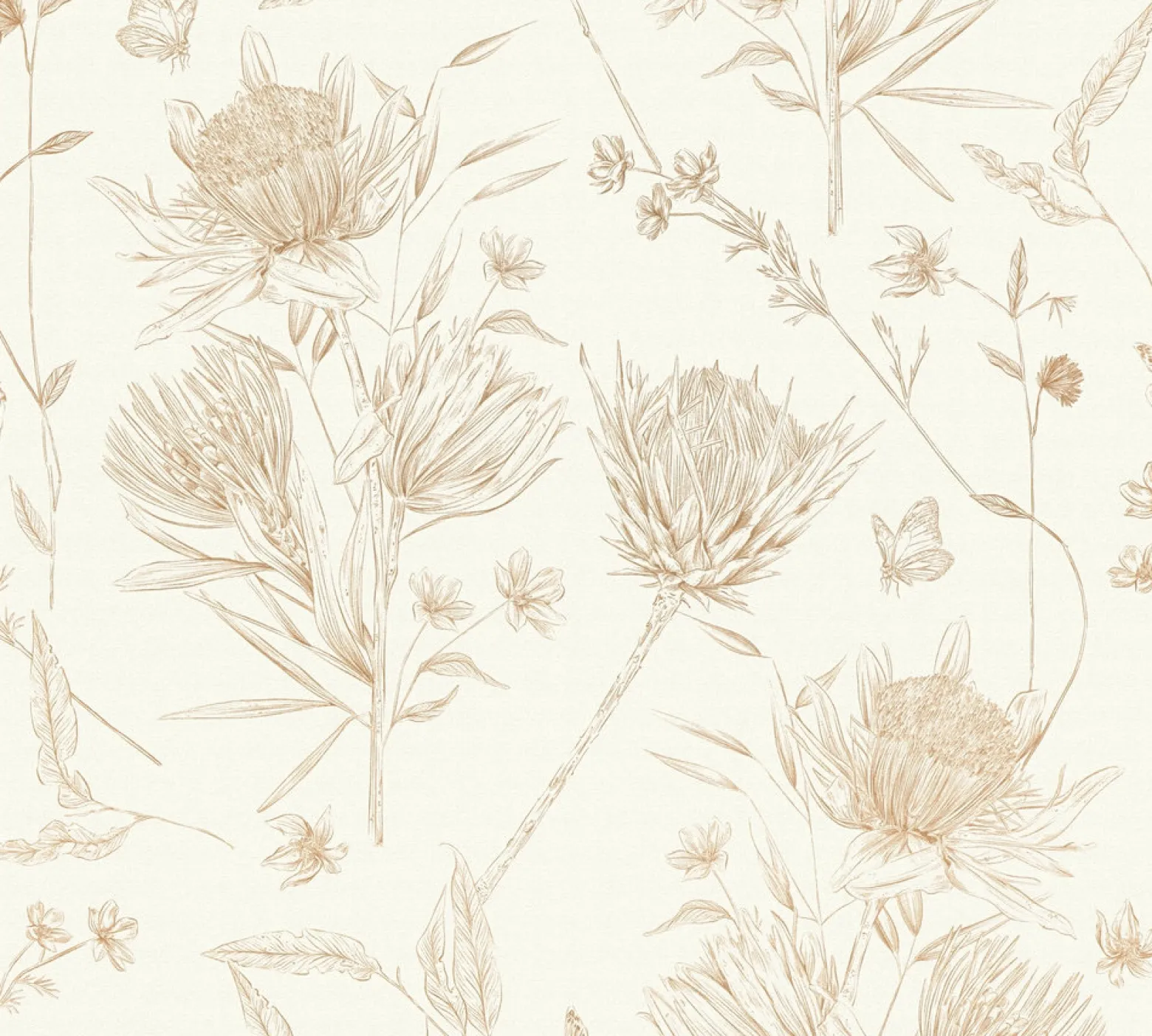 Vliestapete Blumen Blätter Floral Creme Braun 39427-1