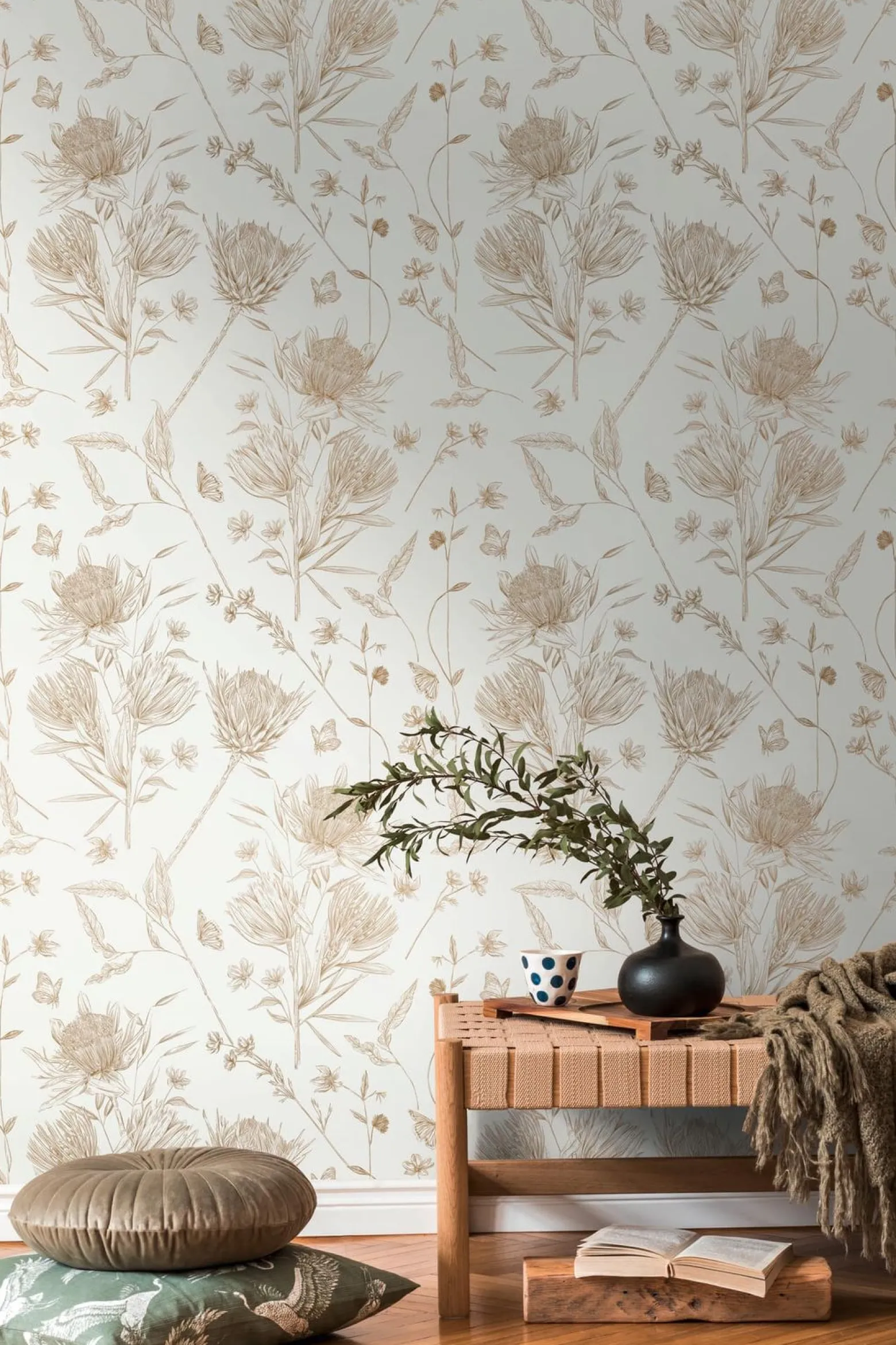Vliestapete Blumen Blätter Floral Creme Braun 39427-1