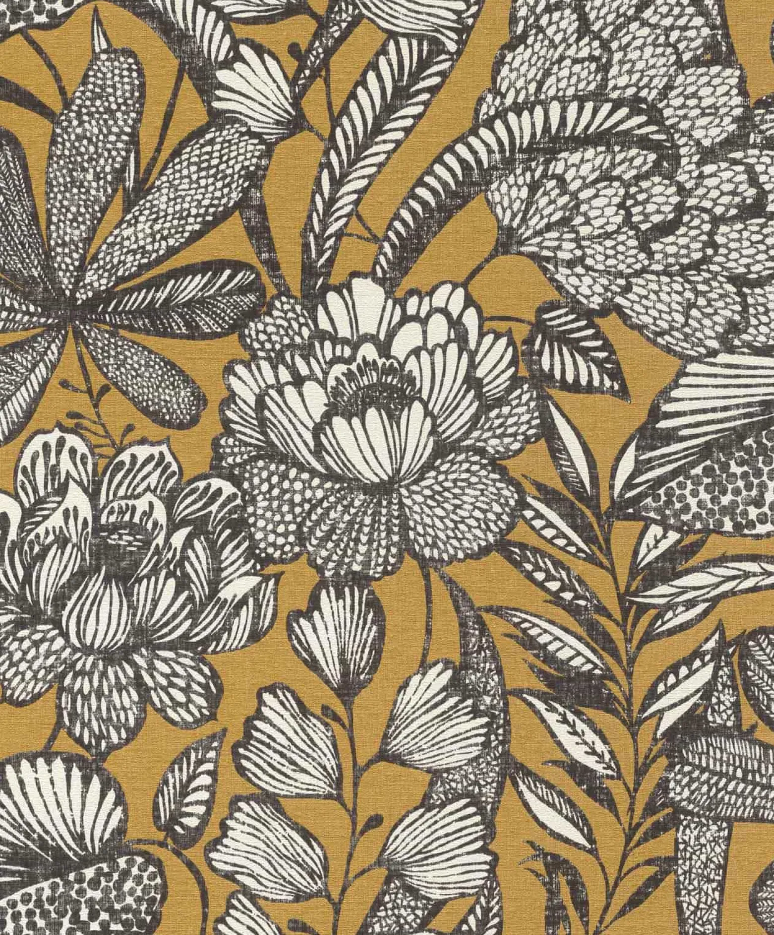 Vliestapete Blumen Blätter Gelb Schwarz 555363 Lirico