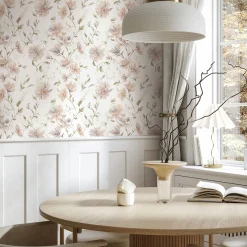Vliestapete Blumen Blätter Weiß Beige Grün 89024