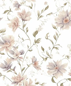 Vliestapete Blumen Blätter Weiß Beige Grün 89024